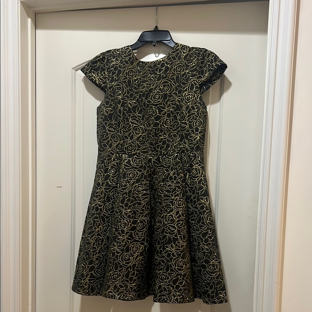Girls Black and Gold Floral Dress